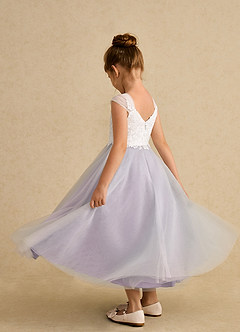 Azazie Momo Flower Girl Dresses Ivory Frosted Lilac A-Line Lace Dress image4