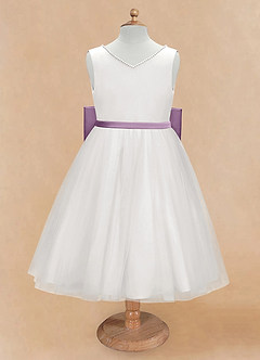 Azazie Seline Flower Girl Dresses Ivory Wisteria A-Line Bow Tulle Dress image6