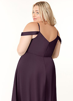 Azazie Ocean Brudtärnklänningar Klänning av A-Line i Stretch Satin V-ringad plisserad Plommon image11