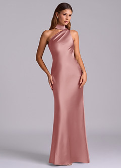 Azazie Seona Robes de demoiselle d'honneur Robe Sirène en Satin extensible Une épaule Rose Poussiéreuse image7