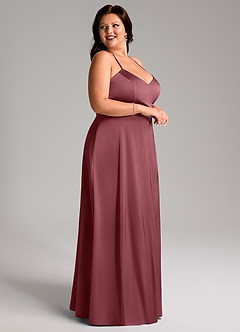 Azazie Mei Robes de demoiselle d'honneur Robe Trapèze en Satin extensible Col en V Rose Du Désert image9