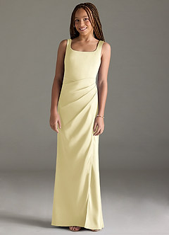 Azazie Mero Junior Lemon Sorbet Mermaid Pleated Stretch Satin Dress image1