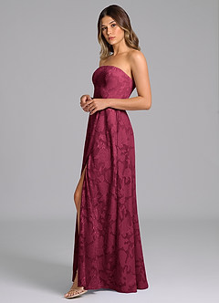 Azazie Wren Bridesmaid Dresses Burgundy A-Line Strapless Floral Burnout Dress image5