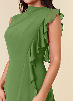 Azazie Narine vestidos de madre de la novia Vestido de Albahaca de Gasa de Corte en A con Cuello alto plisado image5