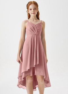 Azazie Mariam Junior A-Linie Plissee Chiffon Kleid Altrosa image5