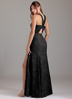 Azazie Rue Bridesmaid Dresses Black A-Line Pleated Floral Burnout Dress image2