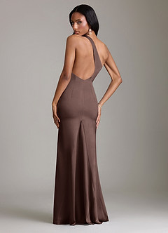 Azazie Voni Vestidos de damas de honor Vestido de Ganache de Satén Elástico de Corte Sirena con Hombro unilateral image2