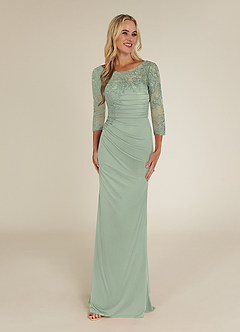 Azazie Alisondra Mother of the Bride Dresses Dusty Sage Sheath Scoop Lace Lace Dress image1