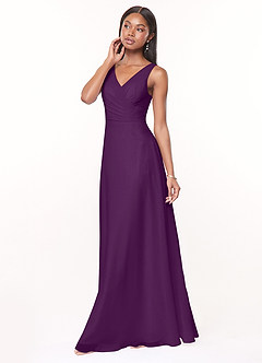 Azazie Nala Brautjungfernkleider A-Linie Plissee Chiffon Kleid Traube image3