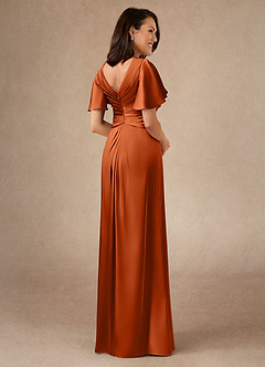 Azazie Emmeline Mother of the Bride Dresses Burnt Orange A-Line Pleated Stretch Satin Dress image2