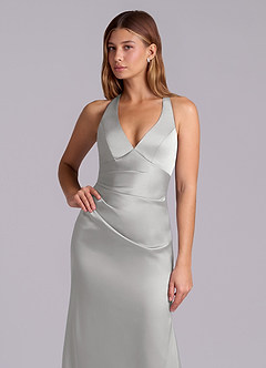 Azazie Amelie Bridesmaid Dresses Silver A-Line Pleated Stretch Satin Dress image6