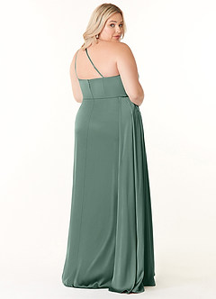 Azazie Maron Bridesmaid Dresses Eucalyptus A-Line One Shoulder Stretch Satin Dress image9