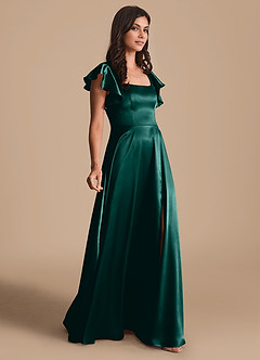 Azazie Bondi Bridesmaid Dresses Pine A-Line Bow Metallic Satin Dress image4