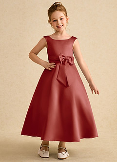 Azazie Eve Abiti da Ragazza di Fiori Abito A-Line in Raso Opaco Plissettato Terracotta image1