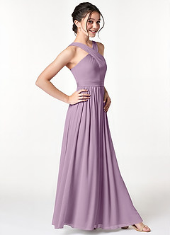 Azazie Jiya Junior A-Linie Plissee Gittergewebe Kleid Blauregen image3