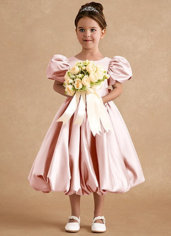 Azazie Jellybean Blumenmädchenkleider Ballkleid Gestreift Matte Satin Kleid Zartrosa image3