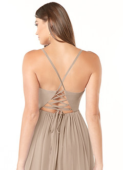 Azazie Aaida Bridesmaid Dresses Taupe A-Line Corset Chiffon Dress image3