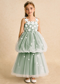 Azazie Teacup Flower Girl Dresses Ivory Matcha Ball-Gown Lace Tulle Dress image7