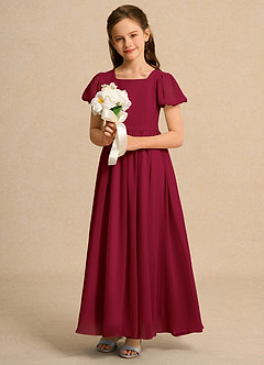 Azazie Joss Flower Girl Dresses Burgundy A-Line with Sleeves Chiffon Dress image12