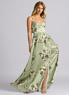 Azazie Zeya Bridesmaid Dresses Floral Vines A-Line Pleated Stretch Satin Dress image3