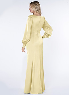 Azazie Raye Final Sale Lemon Sorbet Mermaid Long Sleeve Stretch Satin Dress image3