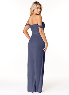 Azazie Tessa Robes de demoiselle d'honneur Robe Fourreau Convertible en Maille Schulterfreier Schatz Bleu Orageux image5