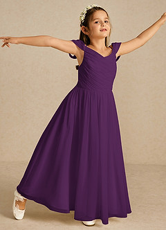 Azazie Chelle Flower Girl Dresses Grape A-Line Pleated Chiffon Dress image3