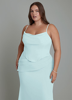 Azazie Sorrel Bridesmaid Dresses Sea Glass Mermaid Corset Chiffon Dress image17