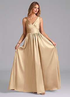 Azazie Keyla Robes de demoiselle d'honneur Robe Trapèze en Satin extensible Plissée Champagne image4