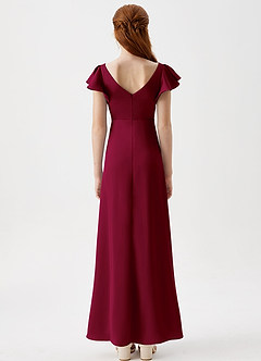 Azazie Omari Junior Burgundy A-Line Pleated Stretch Satin Dress image7