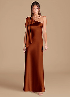 Azazie Capri Brudtärnklänningar Klänning av Tubklänning i Metallisk satin En axel Kastanjebrunt image3