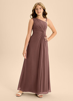 Azazie Brooke Junior Espresso A-Line Side Slit Chiffon Dress image4