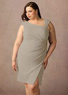 Azazie Cecily Final Sale Taupe Sheath Stretch Crepe Dress image11