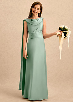 Azazie Sanah Girls Formal Flower Girl Klänningar Klänning A-Line i Stretch Satin Plisserad image3