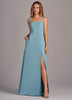 Azazie Debra Bridesmaid Dresses Moody Blue A-Line with Pockets Chiffon Convertible Dress image5