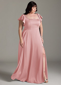 Azazie Bondi Bridesmaid Dresses Powder Pink A-Line Bow Stretch Satin Dress image10