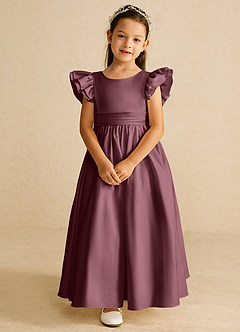 Azazie Piglette Flower Girl Dresses Sangria A-Line Bow Matte Satin Dress image4