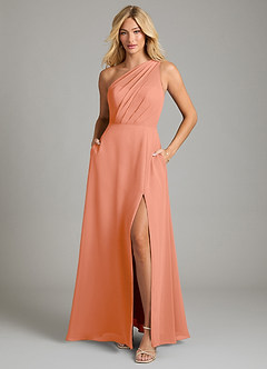 Azazie Phaedra Bridesmaid Dresses Sunset A-Line One Shoulder Chiffon Dress image3
