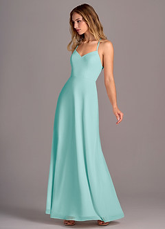 Azazie Mei Robes de demoiselle d'honneur Robe Trapèze en Mousseline de soie Aqua image4