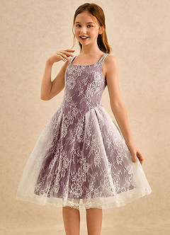 Azazie Cubbie Girls Formal Blumenmädchenkleider A-Linie Spitze Kleid Sangria image3