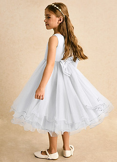 Azazie Lass Flower Girl Dresses White A-Line Bow Tulle Dress image3