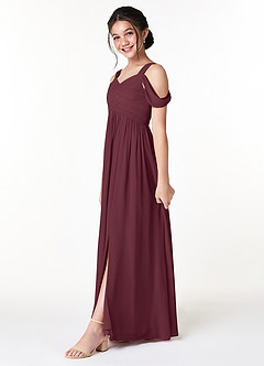 Azazie Lianne Junior Cabernet A-Line Off the Shoulder Chiffon Dress image3