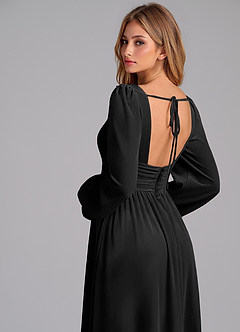 Azazie Norah Bridesmaid Dresses Black A-Line Long Sleeve Velvet Dress image7