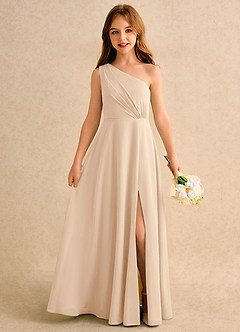 Azazie Puddles Girls Formal Abiti da Ragazza di Fiori Abito A-Line in Chiffon Monospalla Sabbia image1