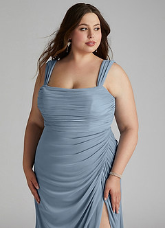 Azazie Jesaphine Bridesmaid Dresses Dusty Blue Sheath Ruched Mesh Dress image11