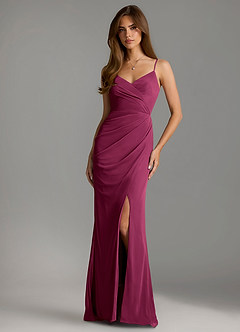 Azazie Maci Bridesmaid Dresses Mulberry Sheath Pleated Mesh Dress image1