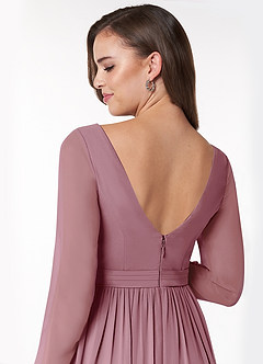 Azazie Teton Maternity Bridesmaid Dresses A-Line Long Sleeve Chiffon Floor-Length Dress image6