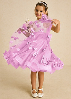 Azazie Sprout vestidos de niña de las flores Vestido de Rosa Caramelo de Tul de Corte En A con Lazo image3