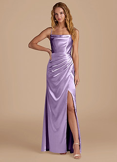 Azazie Marzia Bridesmaid Dresses Lilac Mermaid Pleated Metallic Satin Dress image1