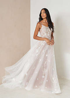 Azazie Armadan Wedding Dresses Diamond White Caramel A-Line Sequins Tulle Dress image4